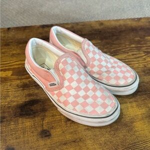 Vans girls pink checkered slip on sneakers, size 1